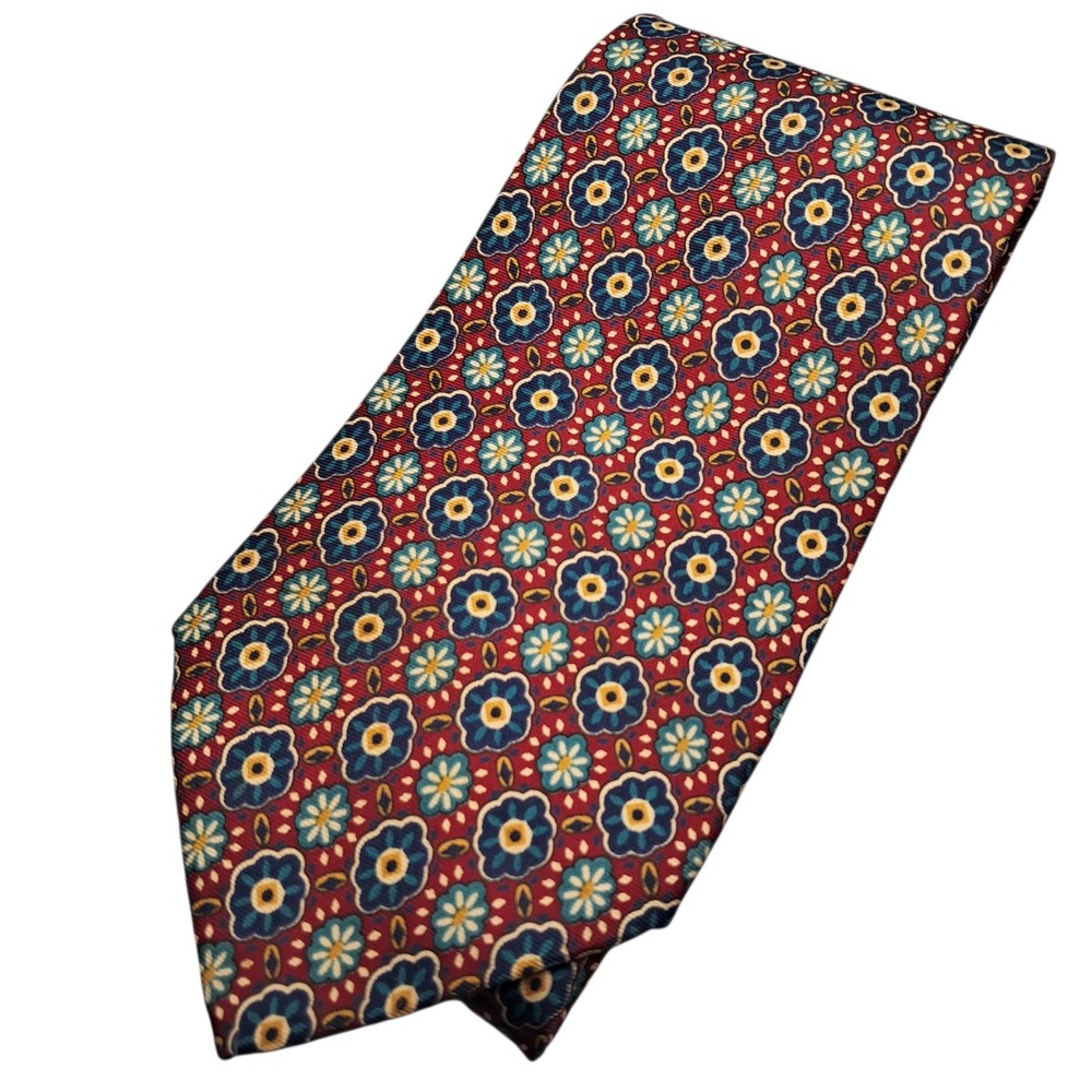 Christain Dior Monsieur Red‎ blue Floral Geometric Necktie Tie 58" All Silk USA